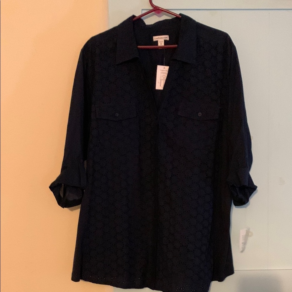 Croft & Barrow Navy Eyelet Button-Up Shirt